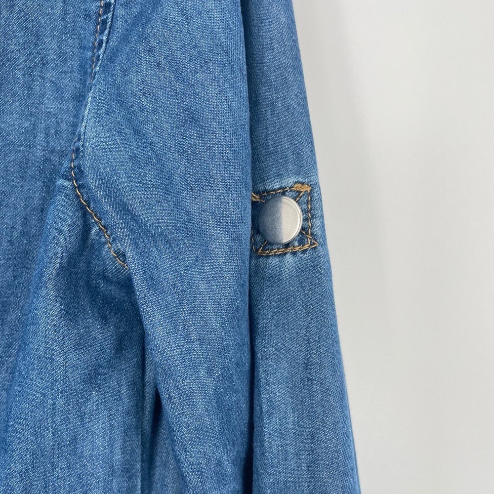 Allegra K Womens Blue Button Down Long Sleeve Collared Denim Shirt Dress Size XS - Picture 10 of 12
